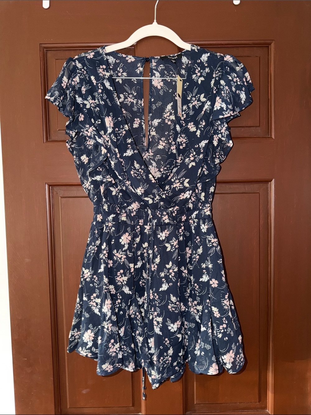 Navy Floral V-Neck Ruffled Romper